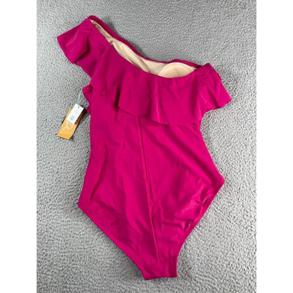 Kona Sol One Piece Swimsuit Womens Medium Pink Padded Asymmetrical One Shoulder - Picture 7 of 8